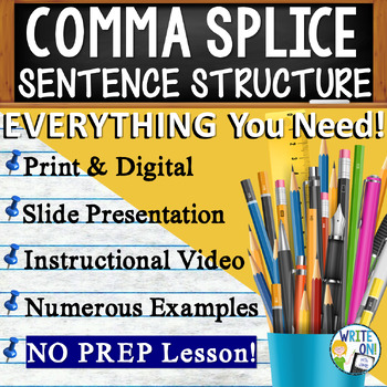 Preview of Identify & Correct Comma Splices, Fused Sentence, Run On Sentences - Comma Rules