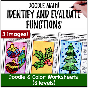 Preview of Identify & Evaluate Functions Doodle Math, Twist on Color by Number | Christmas