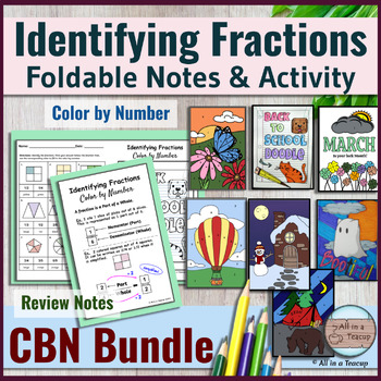 Preview of Identify Simplify Fractions Bundle Foldable Notes & Color by Number Activities
