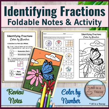 Preview of Identify Fractions Foldable Notes & Butterfly Color by Number Activity