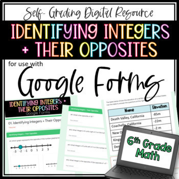 Preview of Identify Integers and Their Opposites-  6th Grade Math Google Forms 