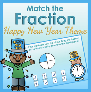 Preview of Identify & Match the Fraction  (Happy New Year) Digital Boom Cards™