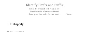 Preview of Identify Prefix and Suffix
