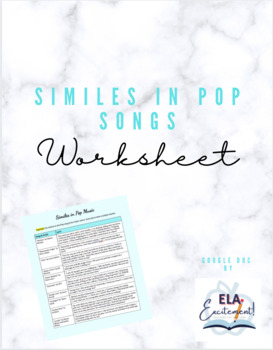 Preview of Identify Similes in Pop Songs Worksheet | Google Doc | Print or Digital