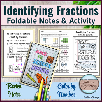Preview of Identify Simplify Fractions Foldable Notes & BTS Color by Number Activity
