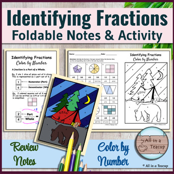 Preview of Identify Simplify Fractions Foldable Notes & Camping Color by Number Activity