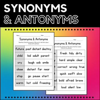 Preview of Identify Synonyms & Antonyms Worksheets - Reading Activities - Vocabulary