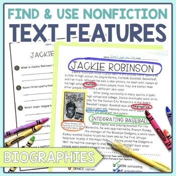 Preview of Nonfiction Text Features - Reading Passages Worksheets - Biographies