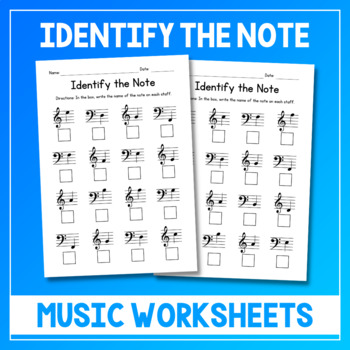 Preview of Identify The Note Music Worksheets - Note Reading - Bass and Treble Clef