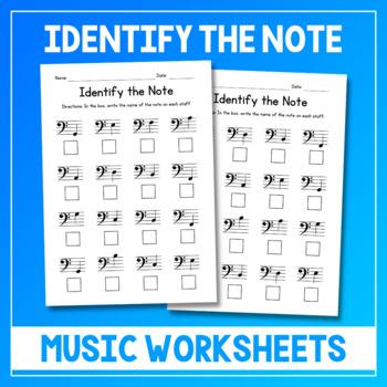 Preview of Identify The Notes Music Worksheets - Note Reading Practice Sheets - Bass Clef