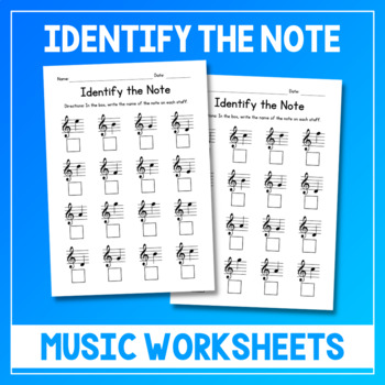Preview of Identify The Notes Music Worksheets - Note Reading Practice Sheets - Treble Clef