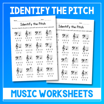 Preview of Identify The Pitch Music Worksheets - Note Reading - Bass and Treble Clef