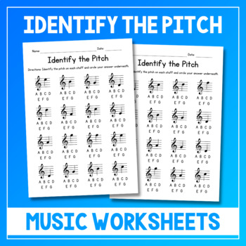Preview of Identify The Pitch Music Worksheets - Note Reading Practice Sheets - Treble Clef
