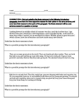identifying thesis statement and outline reading text