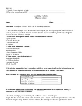 Identify Variables Worksheets by MS Science Spot | TpT