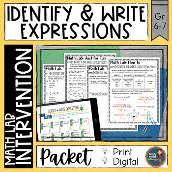 Preview of Identify & Write Expressions Math Activities Lab - Math Intervention - Sub Plans