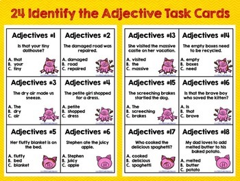 how grammar + adjective Cards, Task and Quick Assessment Adjective Game, Scoot