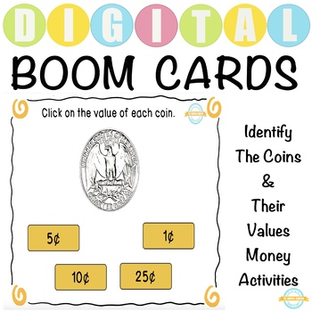 Preview of Identify the Coins and Their Values - Boom Cards™