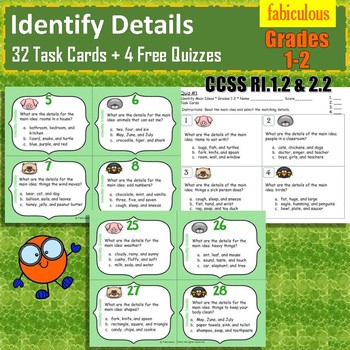 Preview of Identify the Details of Main Ideas- Task Cards, Grades 1-2, CCSS RI1.2 & 2.2