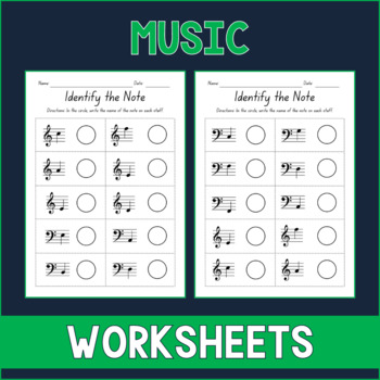 Preview of Identify the Note Bass and Treble Clef - Music Worksheets - Test Prep - Sub Plan