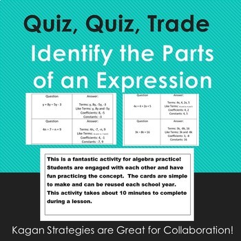 Preview of Identify the Parts of an Expression Quiz, Quiz, Trade