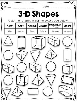 Identifying 3d Shapes Coloring Sheets Tpt