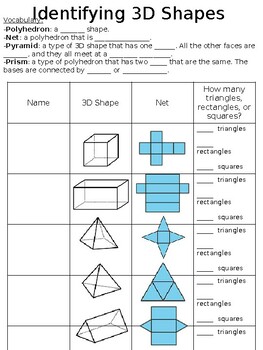 Preview of Identifying 3D Shapes Fill in Notes