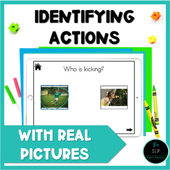Preview of Identifying Actions with REAL PICTURES-BOOM Cards-Speech and Language