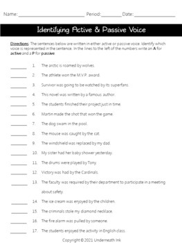 Preview of Identifying Active & Passive Voice Worksheet