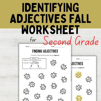 Preview of Identifying Adjectives on Leaves | Fall Grammar Worksheets for Second Grade