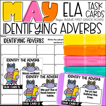 Preview of Identifying Adverbs May Task Card Activity ELA Centers, Scoot, Morning Tubs