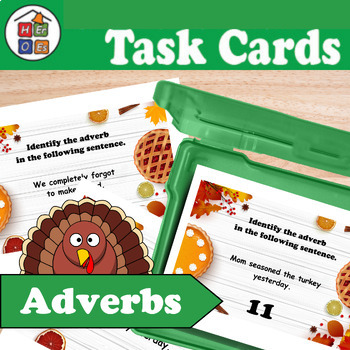 Preview of Identifying Adverbs Task Cards | Thanksgiving | Grammar