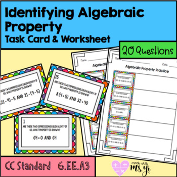 Preview of Identifying Algebraic Properties Task Cards and Worksheet