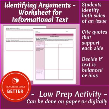 Preview of Identifying Arguments Printable Worksheet