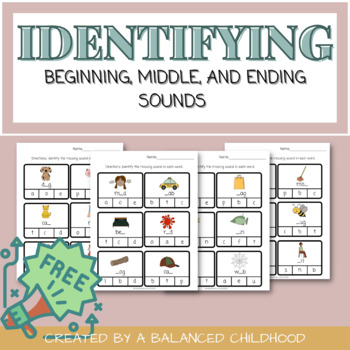 Preview of Identifying Beginning, Middle, and Ending Sounds Worksheets |Freebie|