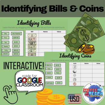 Preview of Identifying Bills & Coins | Interactive Math | Money | Google Classroom | Slides