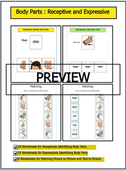 Preview of Identifying Body Parts: Receptive and Expressive w Matching sheets