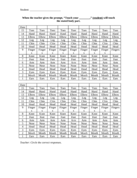 Preview of Identifying Body Parts (trial) Sheet