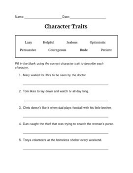 Identifying Character Traits by The Learning Family | TPT