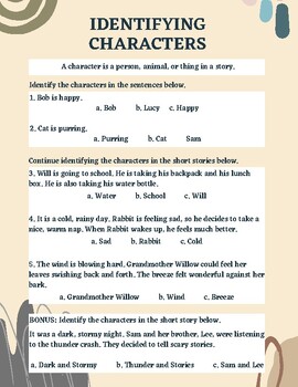 Preview of Identifying Characters and Main Characters - Differentiated