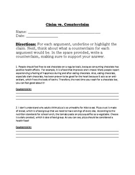 Identifying Claim & Counterclaim Practice by Middle Grades Mania