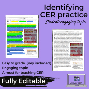 Preview of Identifying Claim, Evidence, & Reasoning (CER) Practice & Answer Key-Google Docs