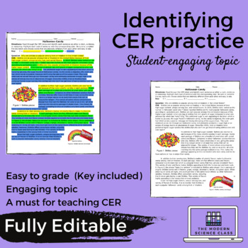 Preview of Identifying Claim, Evidence, & Reasoning (CER) with Halloween Candy- Google Docs