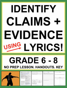 Preview of Identifying Claims & Relevant Evidence using Song Lyrics | Printable & Digital