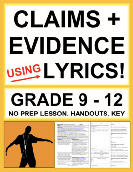 Preview of Identifying Claims and Evidence using Song Lyrics | Printable & Digital