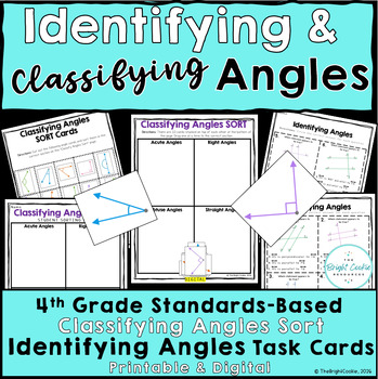 Preview of Identifying & Classifying Angles Sort, Angle Task Cards 4th Geometry Math Review