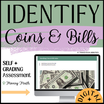 Preview of Identifying Coins, Bills & Amounts | Money Math | Life Skills | Assessment