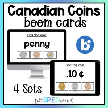 Preview of Identifying Coins Canadian Money Math Boom™ Cards Activities Special Education