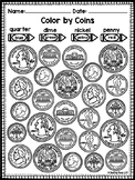 Identifying Coins and Values Coloring Worksheets