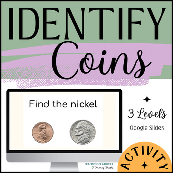 Preview of Identifying Coins | Special Ed Money Math | 3 Levels GOOGLE SLIDES